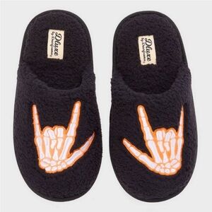 Black Slippers with Orange Skeleton Design